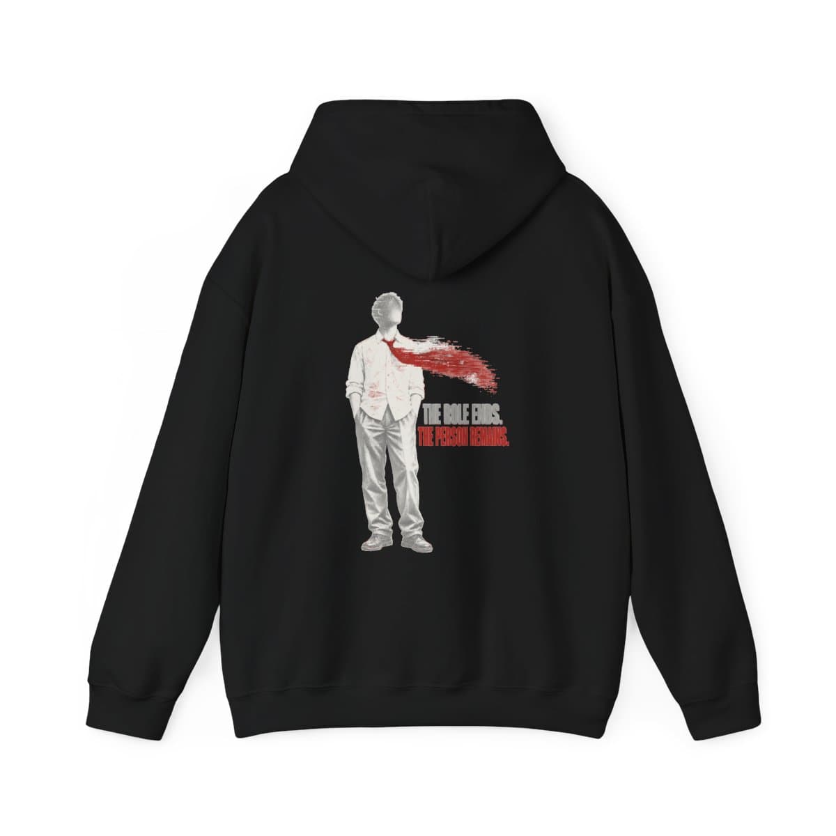 Back mockup of the Office Worker After Hours core hoodie in Black.
